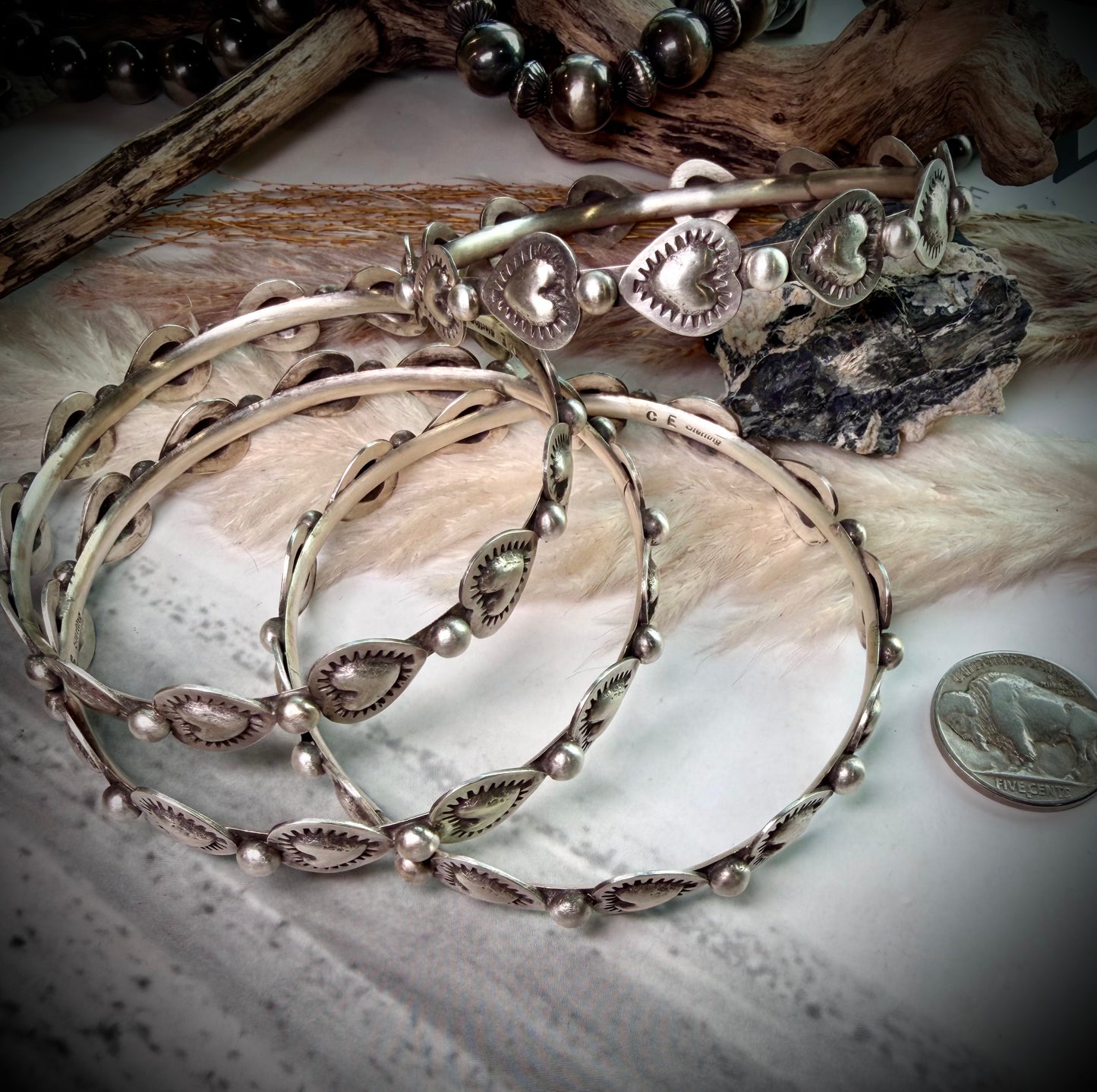 Sterling Silver Heart Bangle by Chris Etsitty
