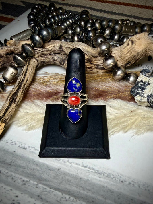 Lapis & Red Spiny Ring- Size 8