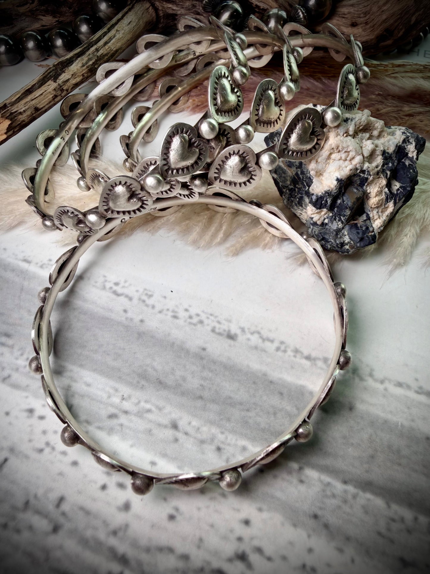 Sterling Silver Heart Bangle by Chris Etsitty