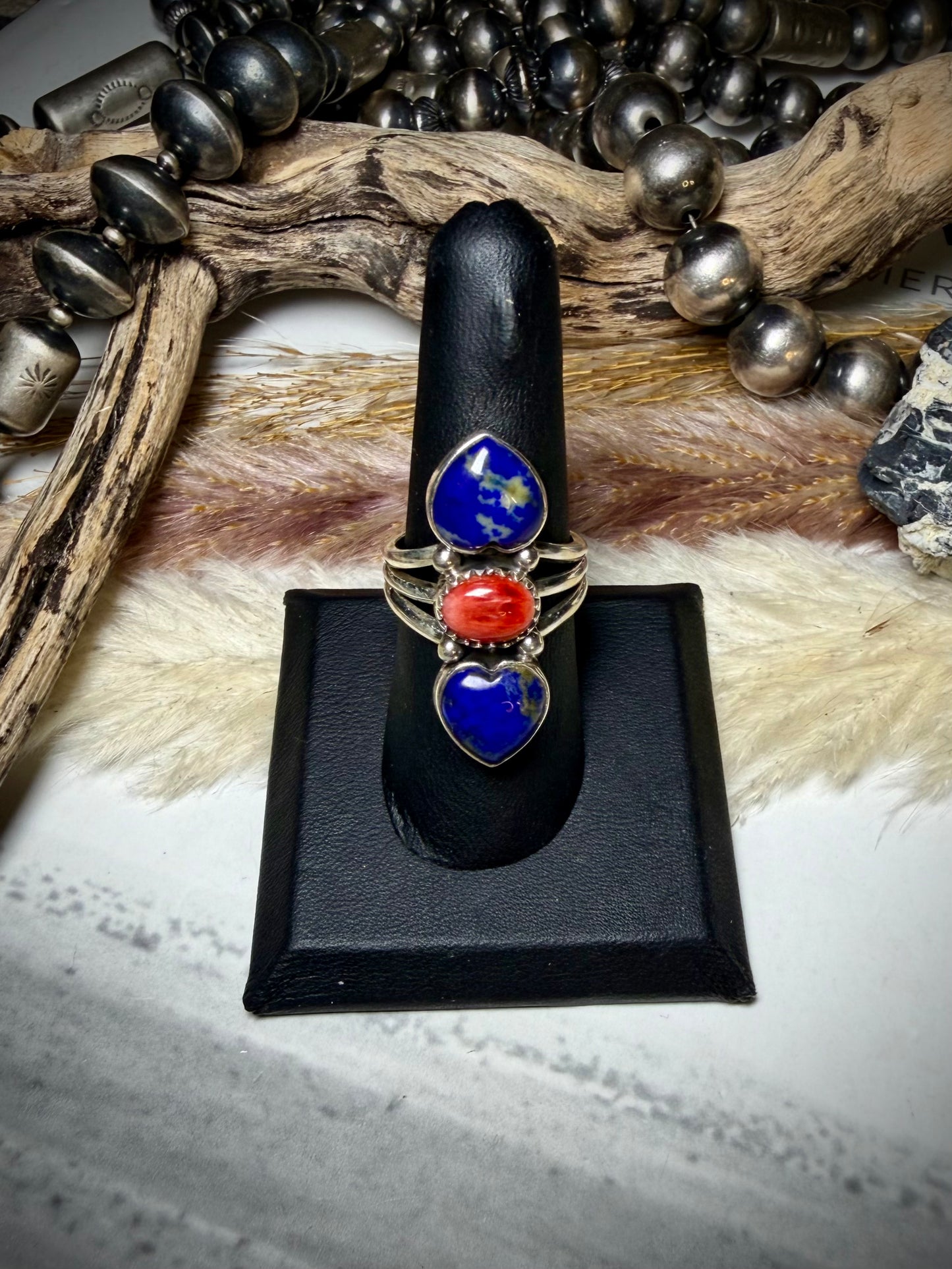 Lapis & Red Spiny Ring- Size 8