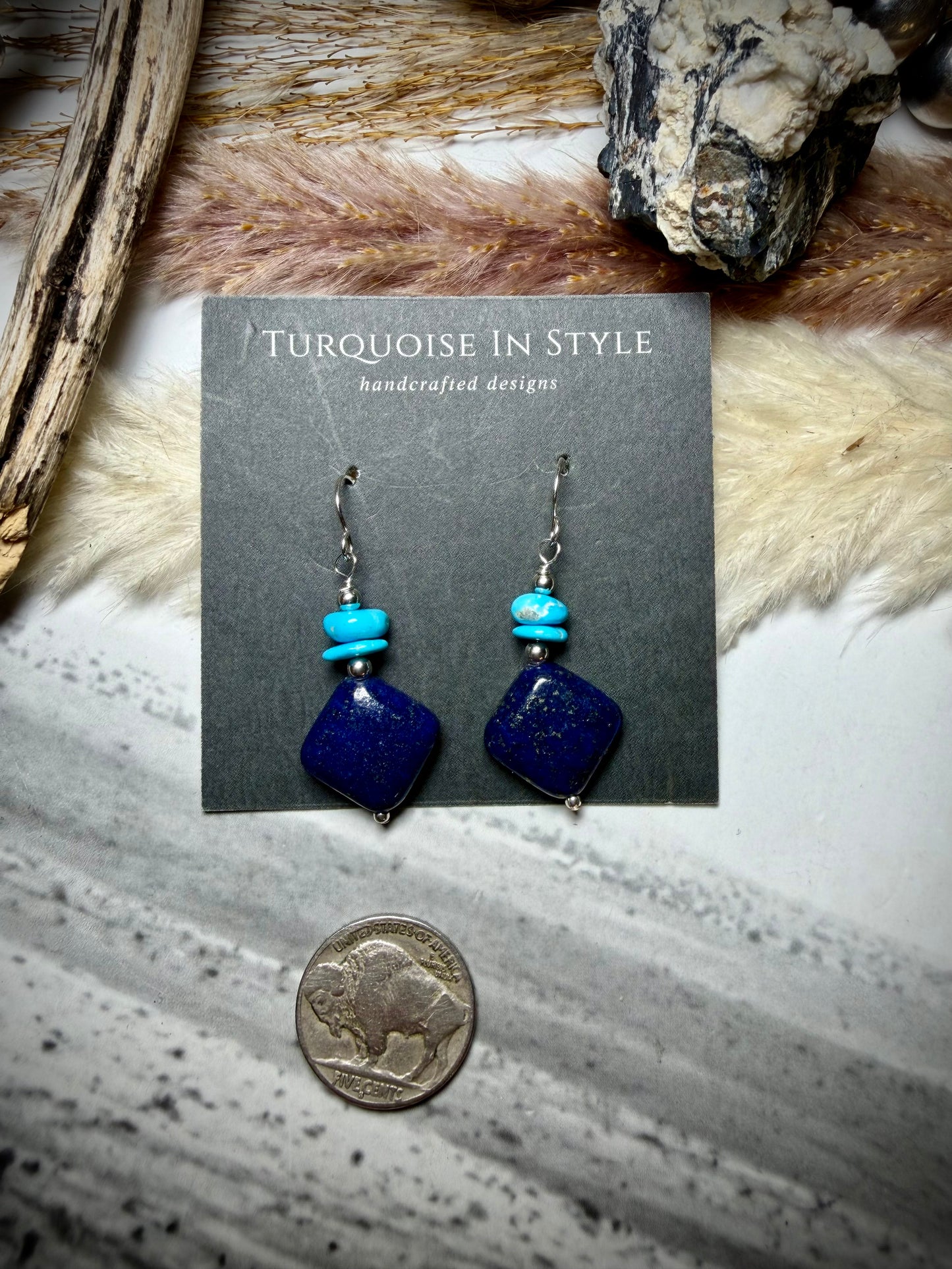 Blue Lapis & Turquoise Dangle Earrings