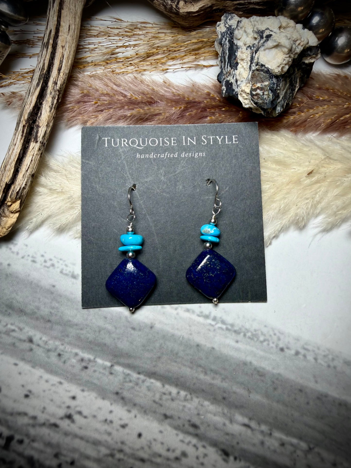Blue Lapis & Turquoise Dangle Earrings