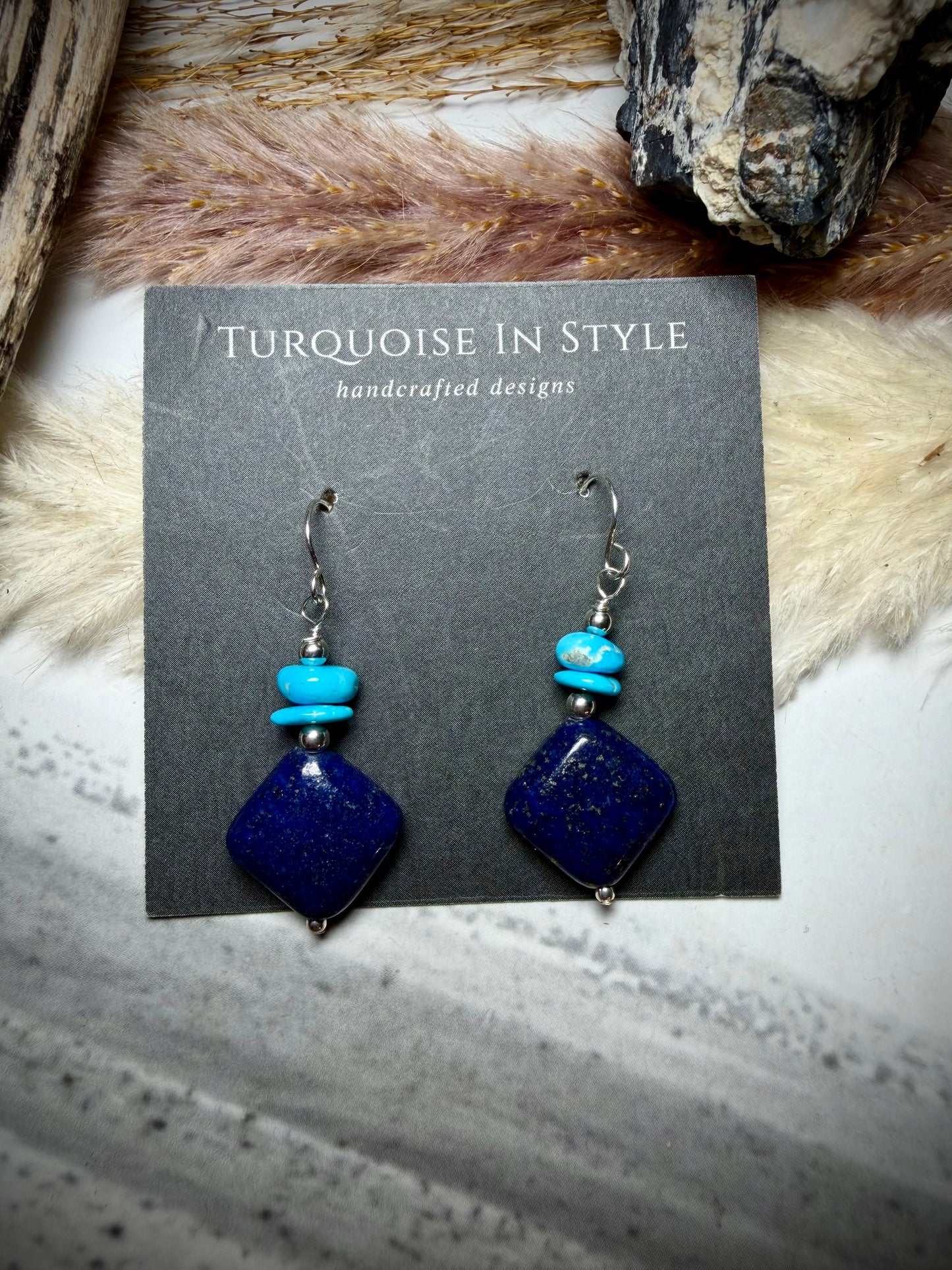 Blue Lapis & Turquoise Dangle Earrings