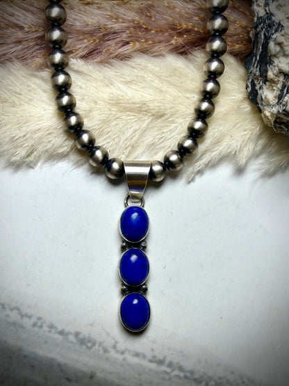 Three Stone Lapis Pendant