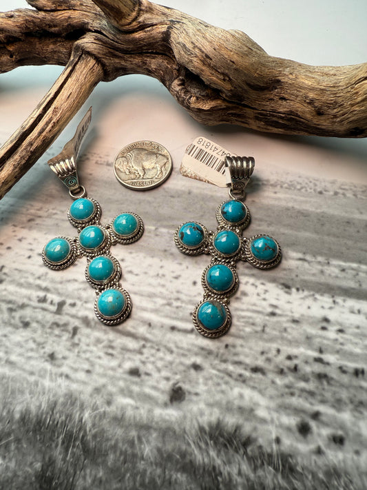 Six-Stone Turquoise Cross Pendant