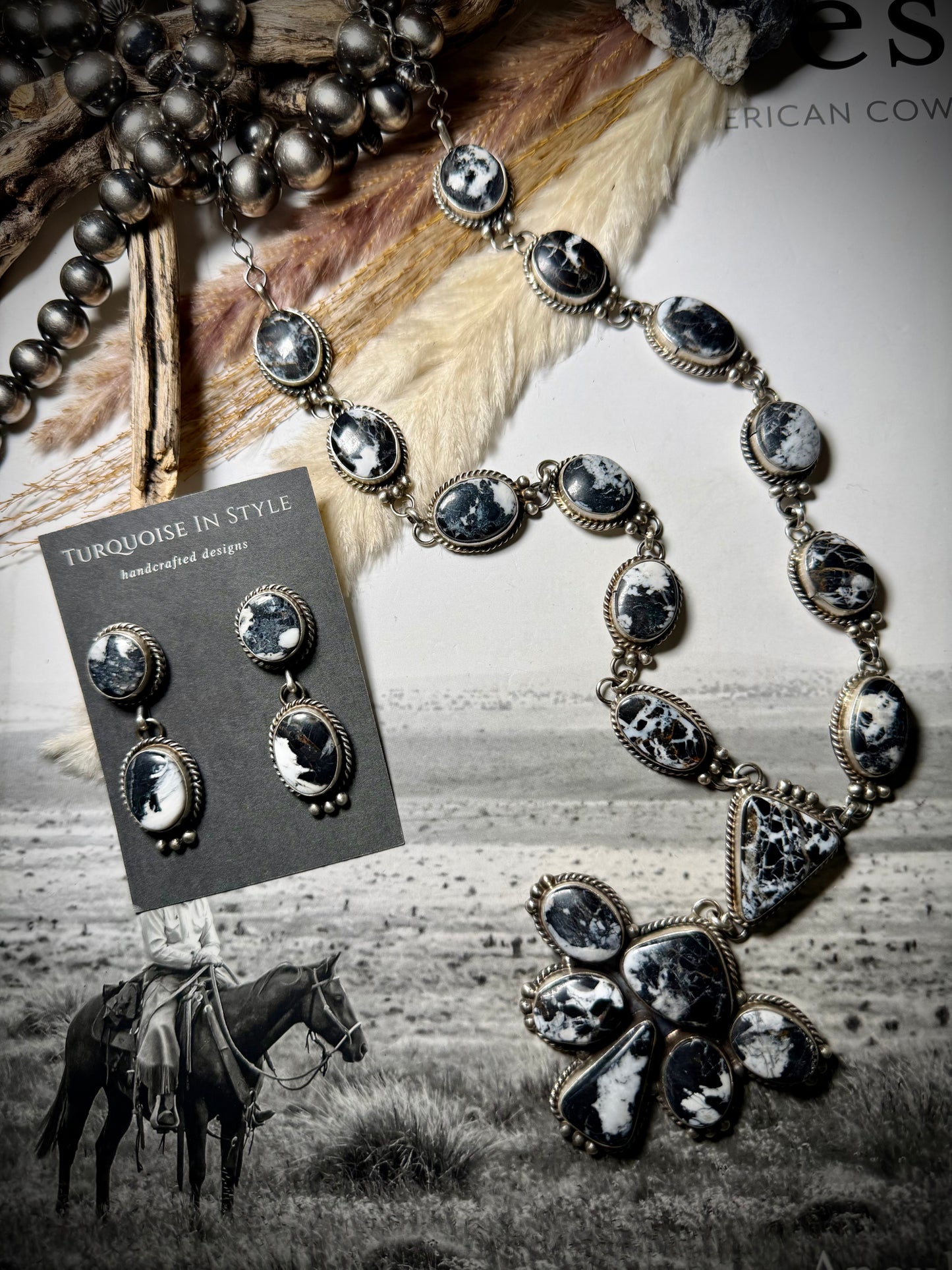 White Buffalo Lariat with Matching Earrings Set