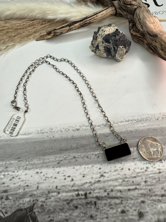17” Chain Black Onyx Bar Necklace