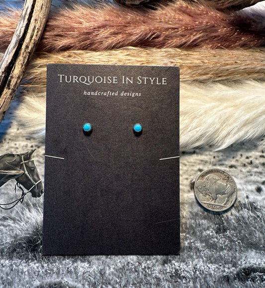 4mm Turquoise Stud Earrings (Serated Bezel)