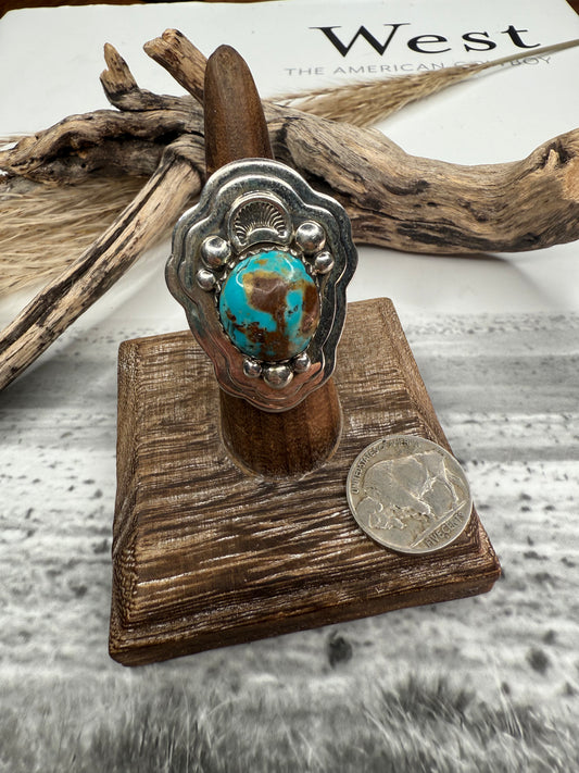 Sliver Star Thick Turquoise Adjustable Ring