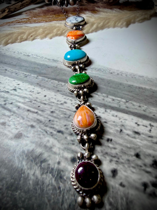 Colorful, Multi Mine, Six-Stone Drop Lariat