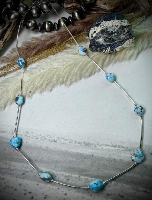 Golden Hills Turquoise & Liquid Silver Beaded Necklace 18"