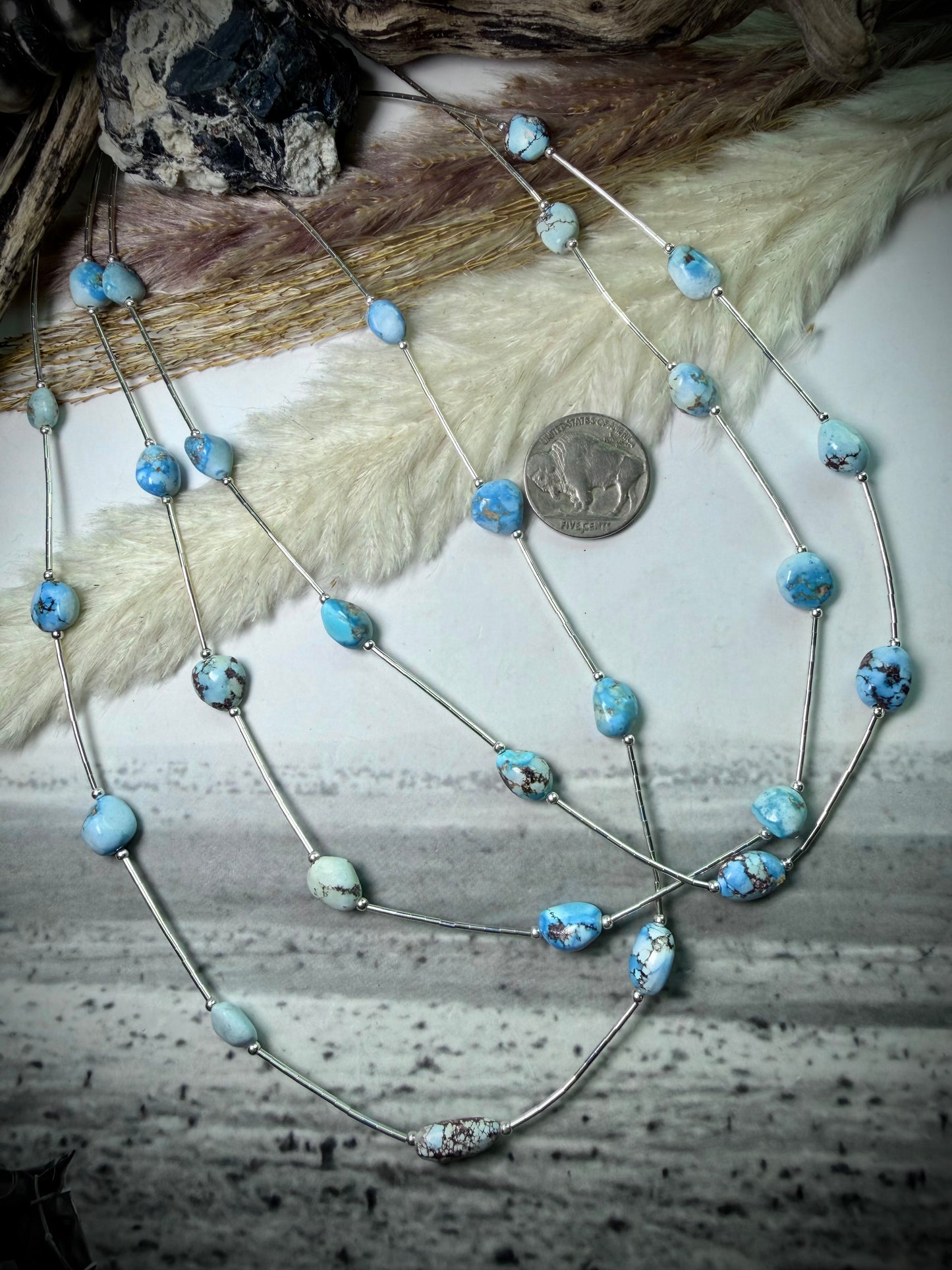 Golden Hills Turquoise & Liquid Silver Beaded Necklace 18"