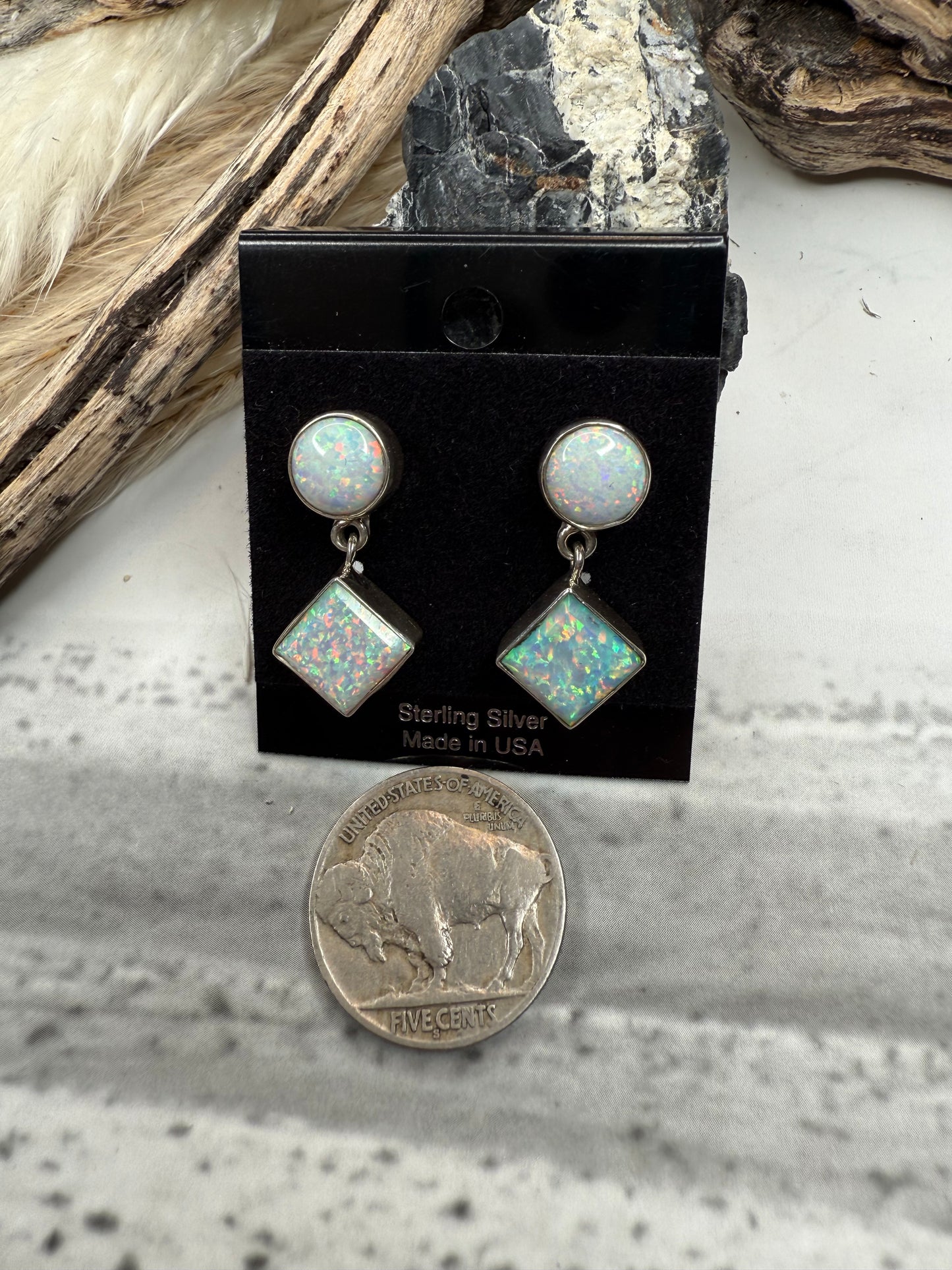 Opal Diamond Dangle Studs