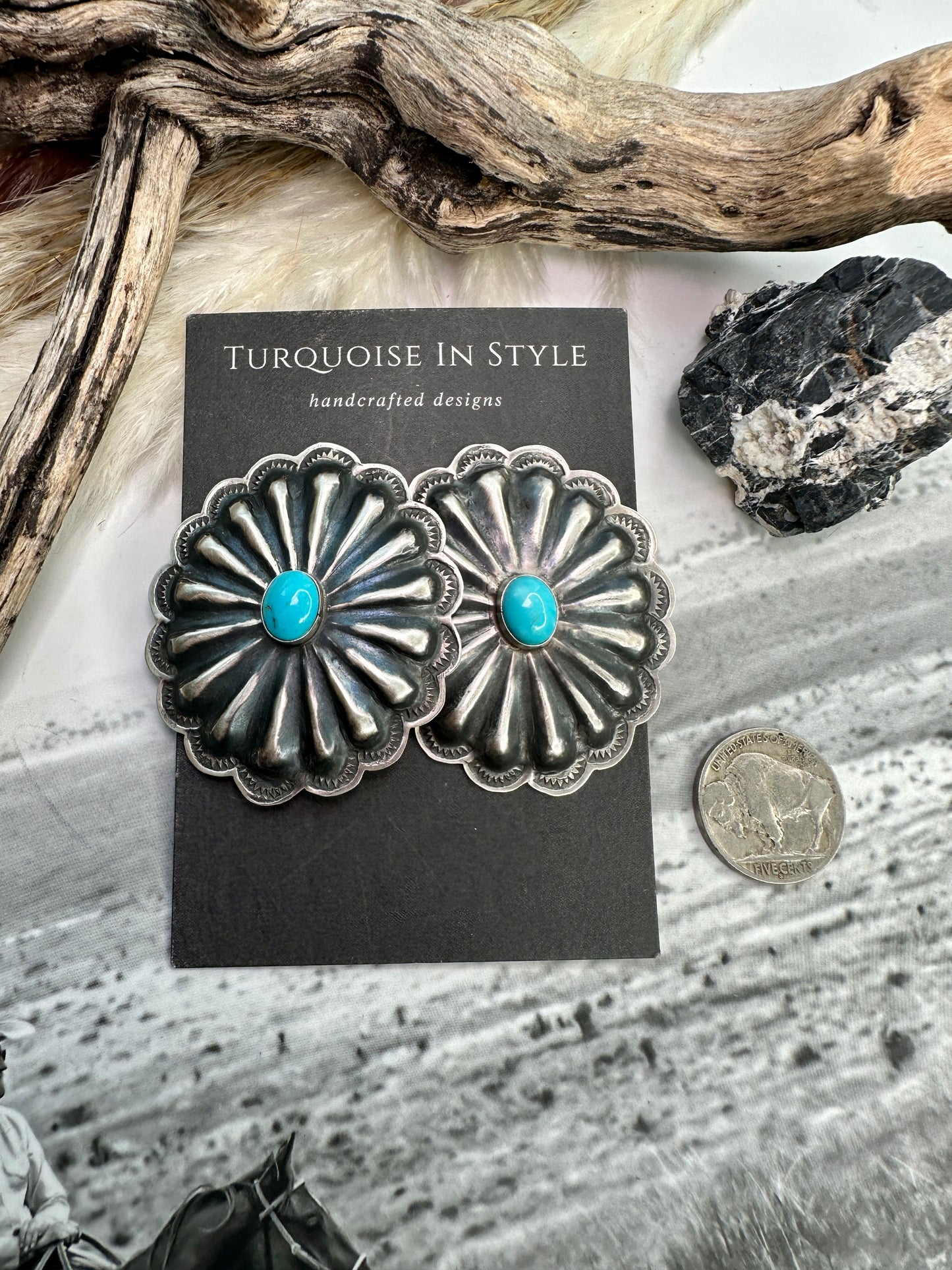 Joshua Christian Concho Earrings- Turquoise