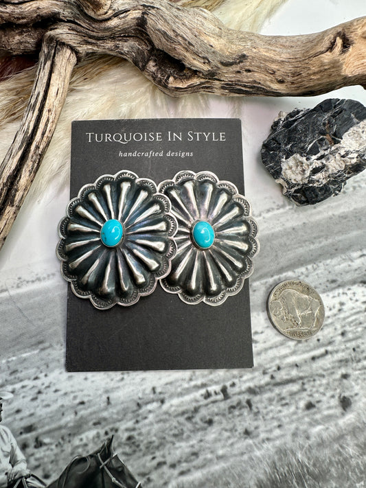 Joshua Christian Concho Earrings- Turquoise