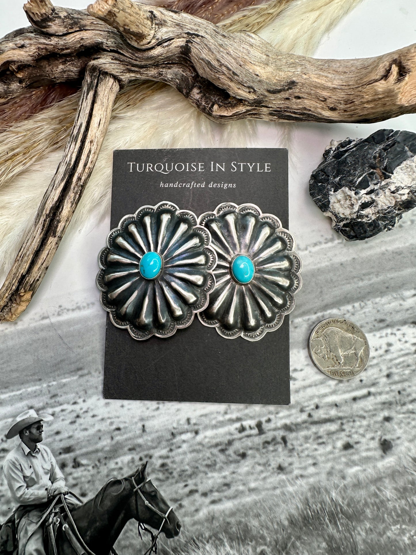 Joshua Christian Concho Earrings- Turquoise