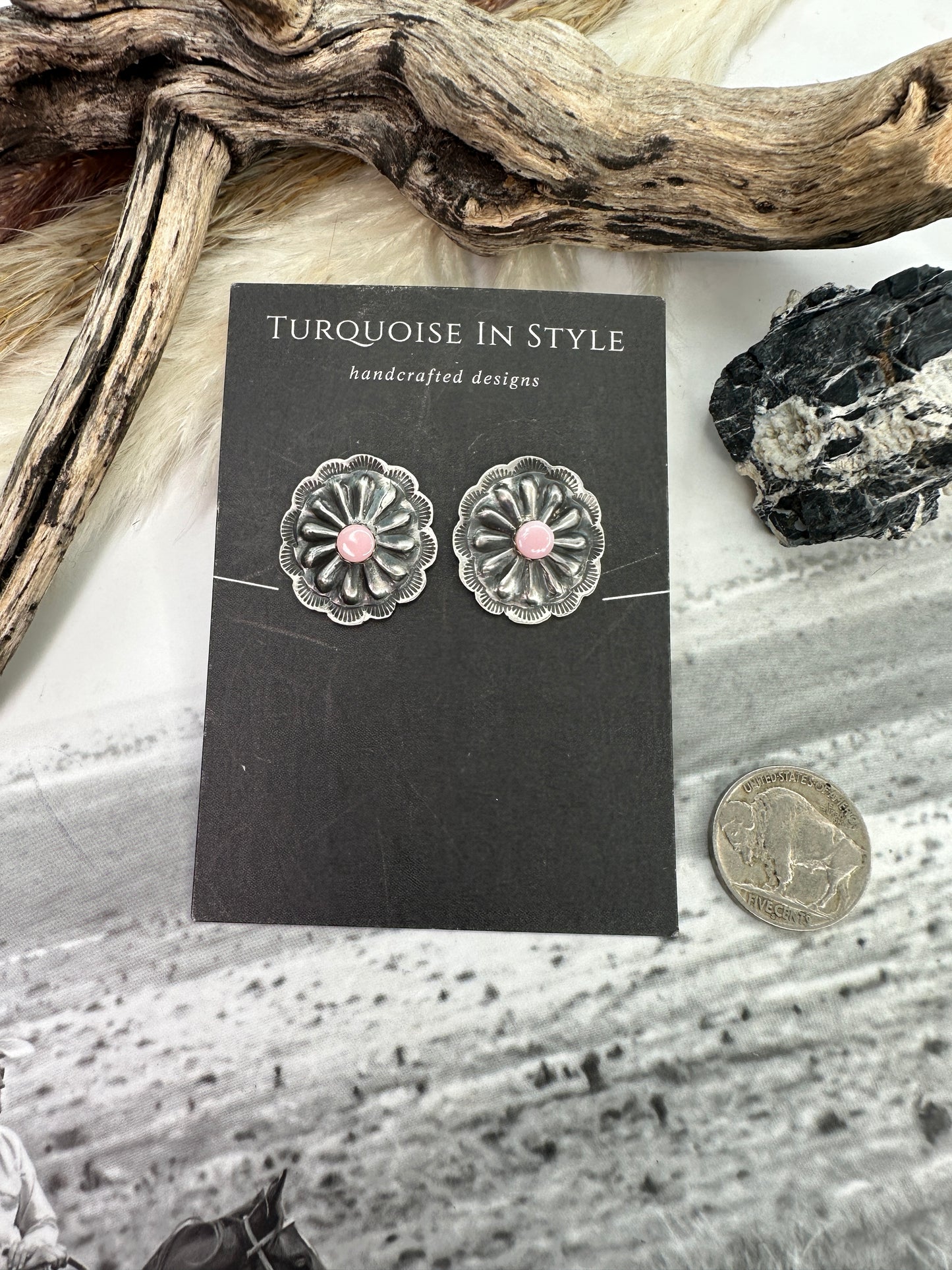 Pink Conch Concho Earrings