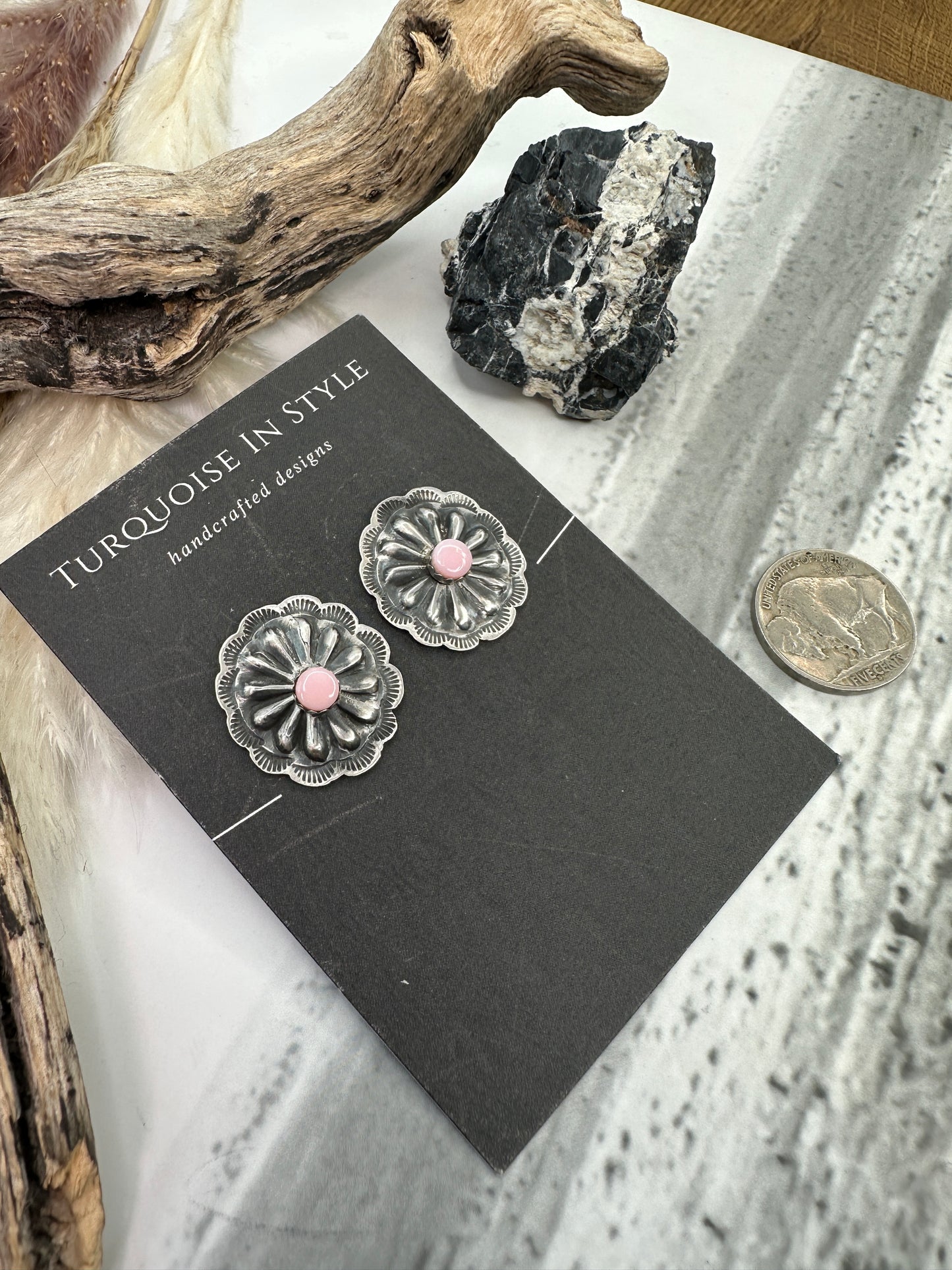 Pink Conch Concho Earrings