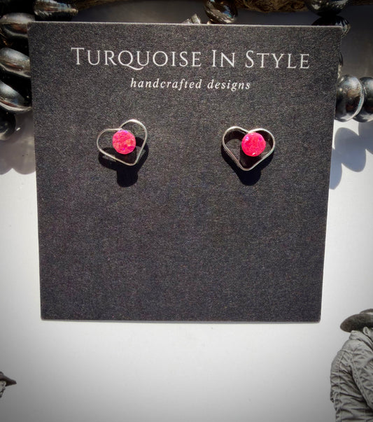 Zuni Pink Opal Heart Studs