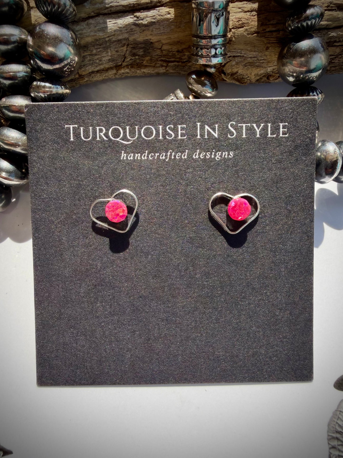 Zuni Pink Opal Heart Studs