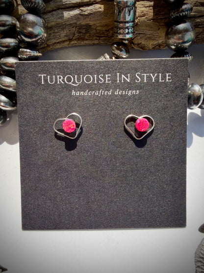 Zuni Pink Opal Heart Studs