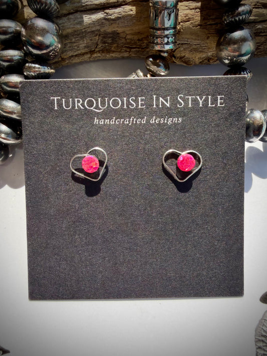 Zuni Pink Opal Heart Studs