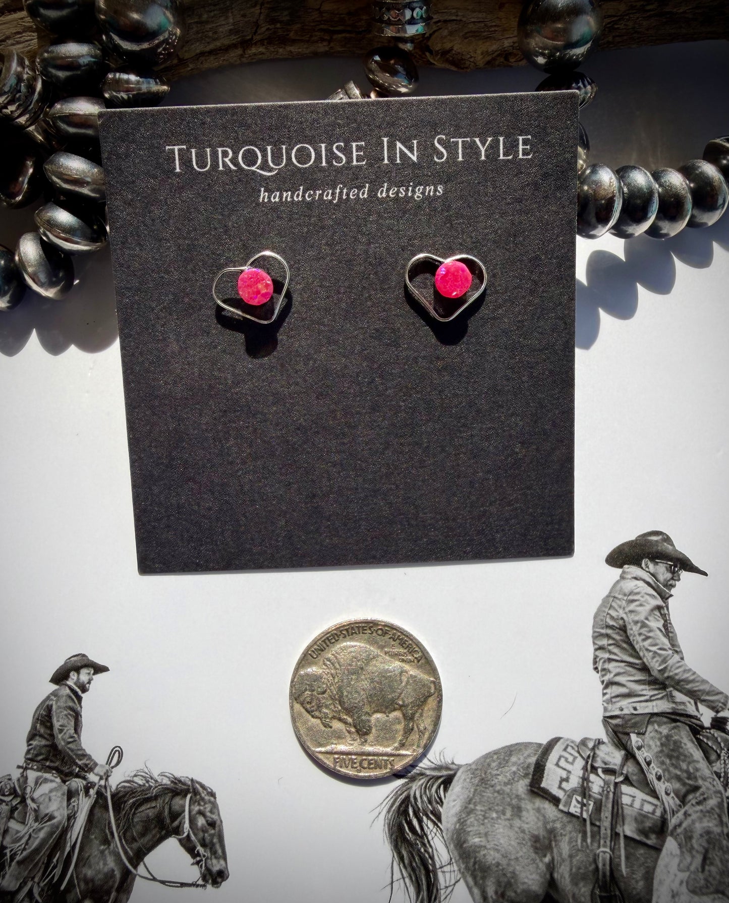 Zuni Pink Opal Heart Studs