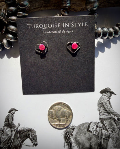 Zuni Pink Opal Heart Studs