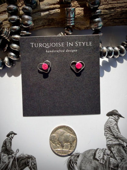 Zuni Pink Opal Heart Studs