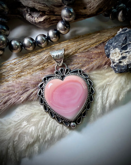 Pink Conch Heart Pendant