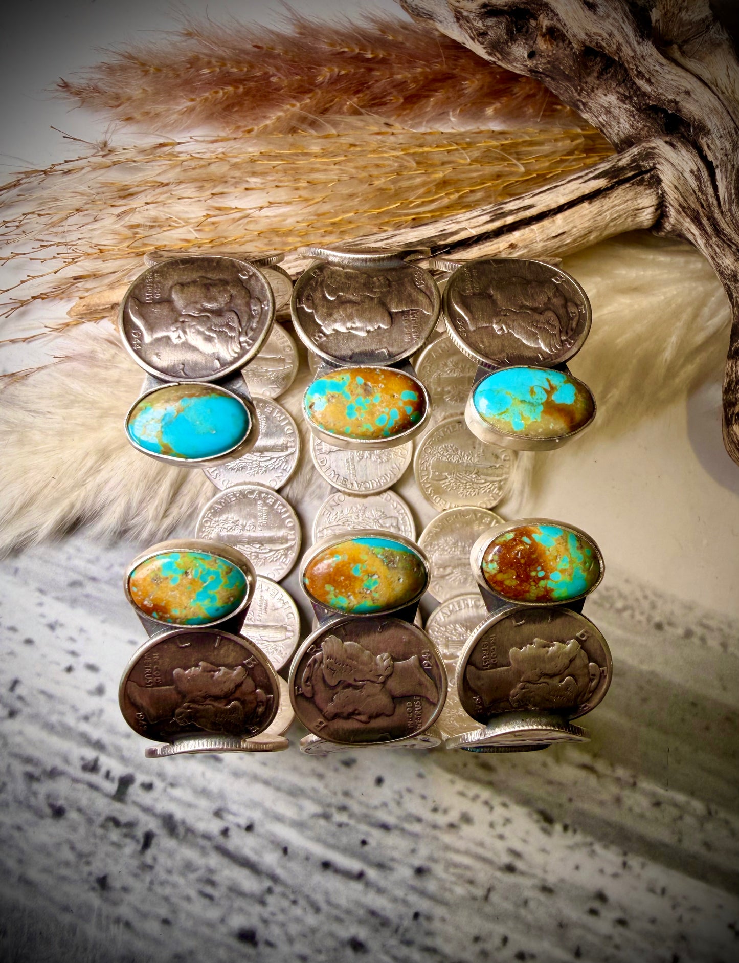 James McCabe Mercury Dime and Turquoise Cuff Bracelet