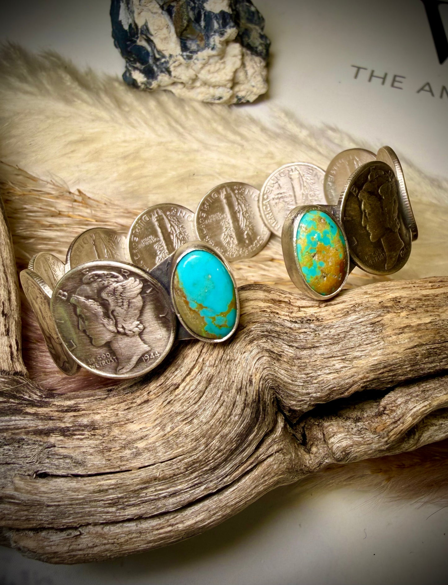 James McCabe Mercury Dime and Turquoise Cuff Bracelet