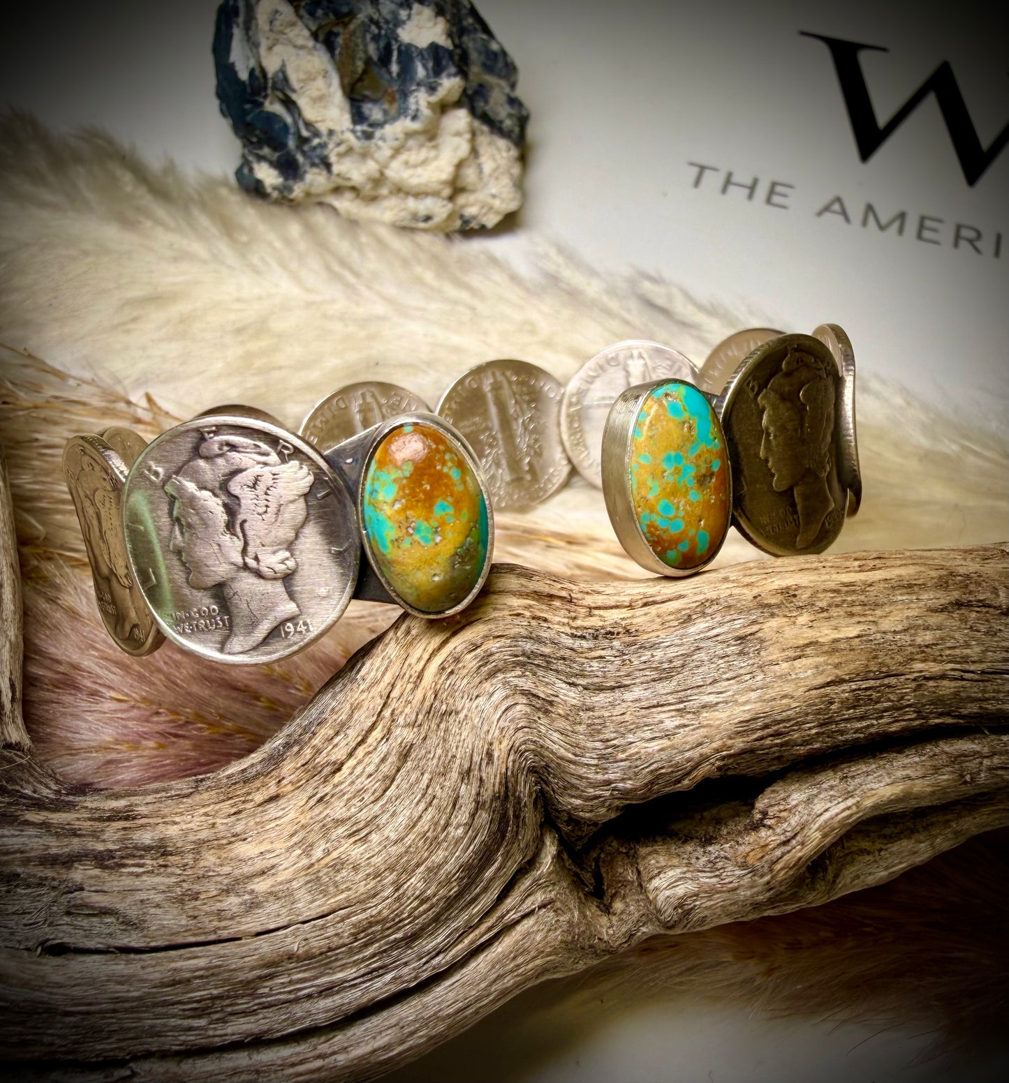 James McCabe Mercury Dime and Turquoise Cuff Bracelet