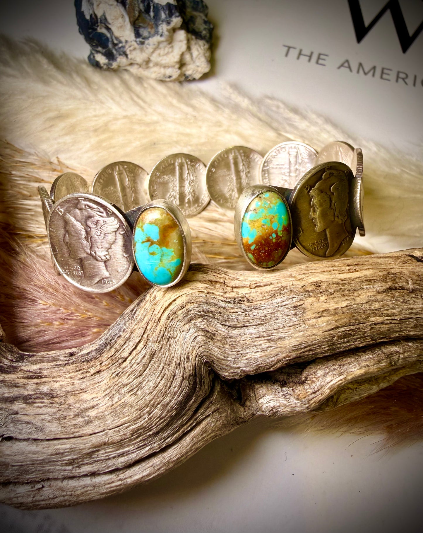 James McCabe Mercury Dime and Turquoise Cuff Bracelet