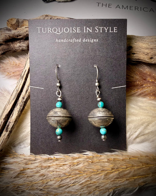 Mercury Dime Dangle Earrings with Turquoise.