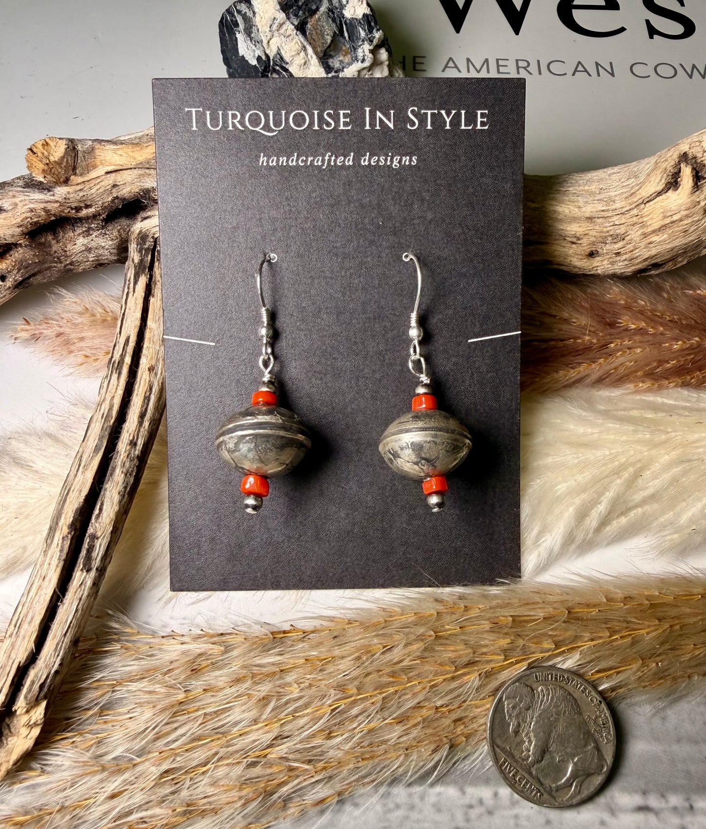 Mercury Dime Dangle Earrings with Coral