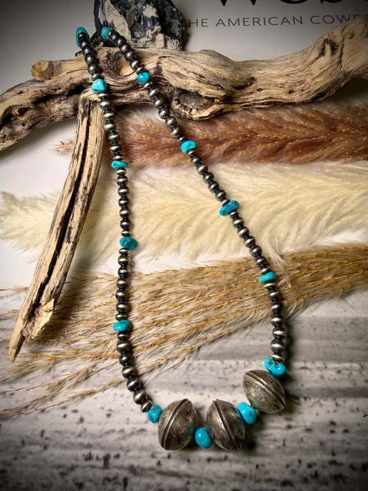 18" Sterling Pearl and Turquoise with Mercury Dime Necklace