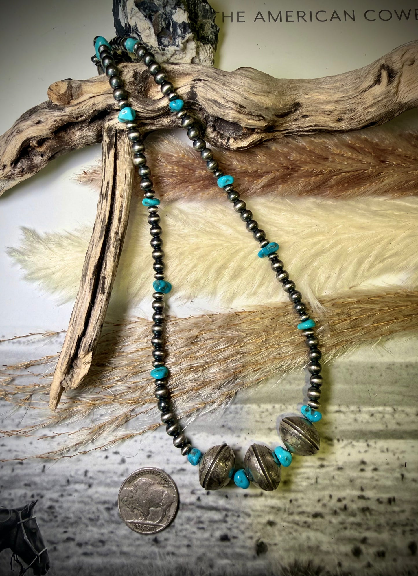 18" Sterling Pearl and Turquoise with Mercury Dime Necklace