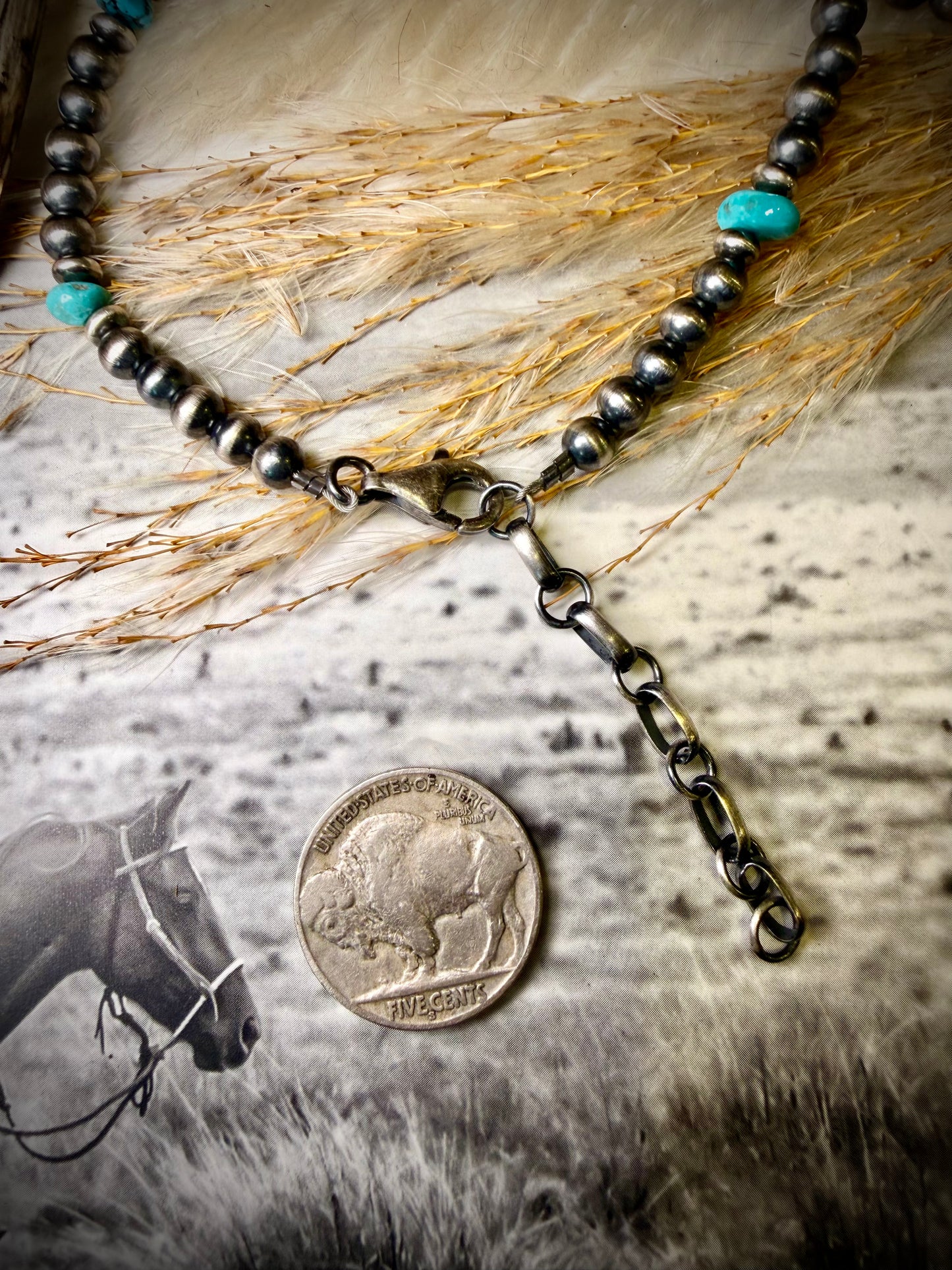 18" Sterling Pearl and Turquoise with Mercury Dime Necklace