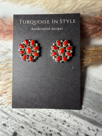Red Coral Cluster Studs