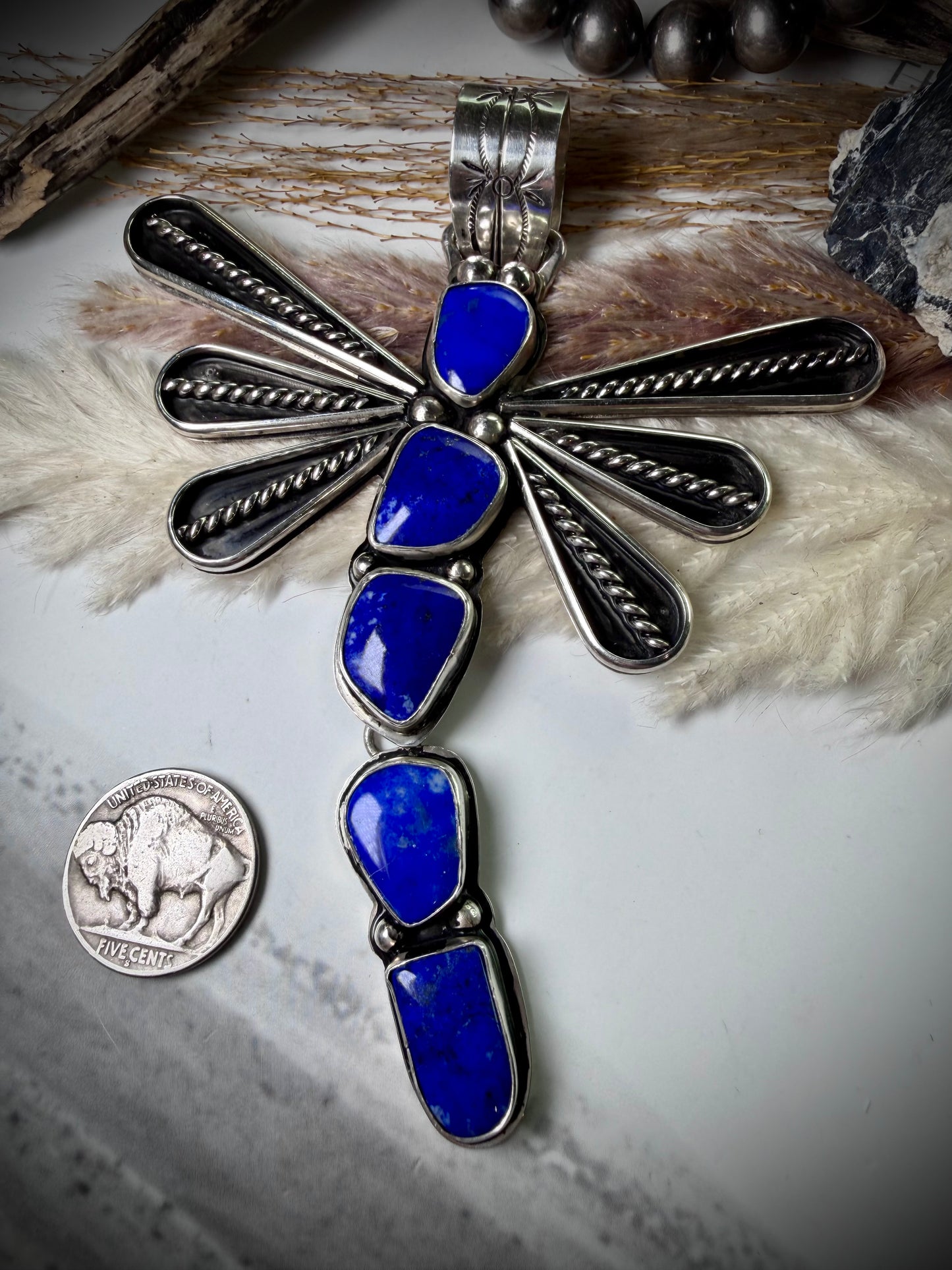 Megan Vaulted Lapis Dragonfly Pendant