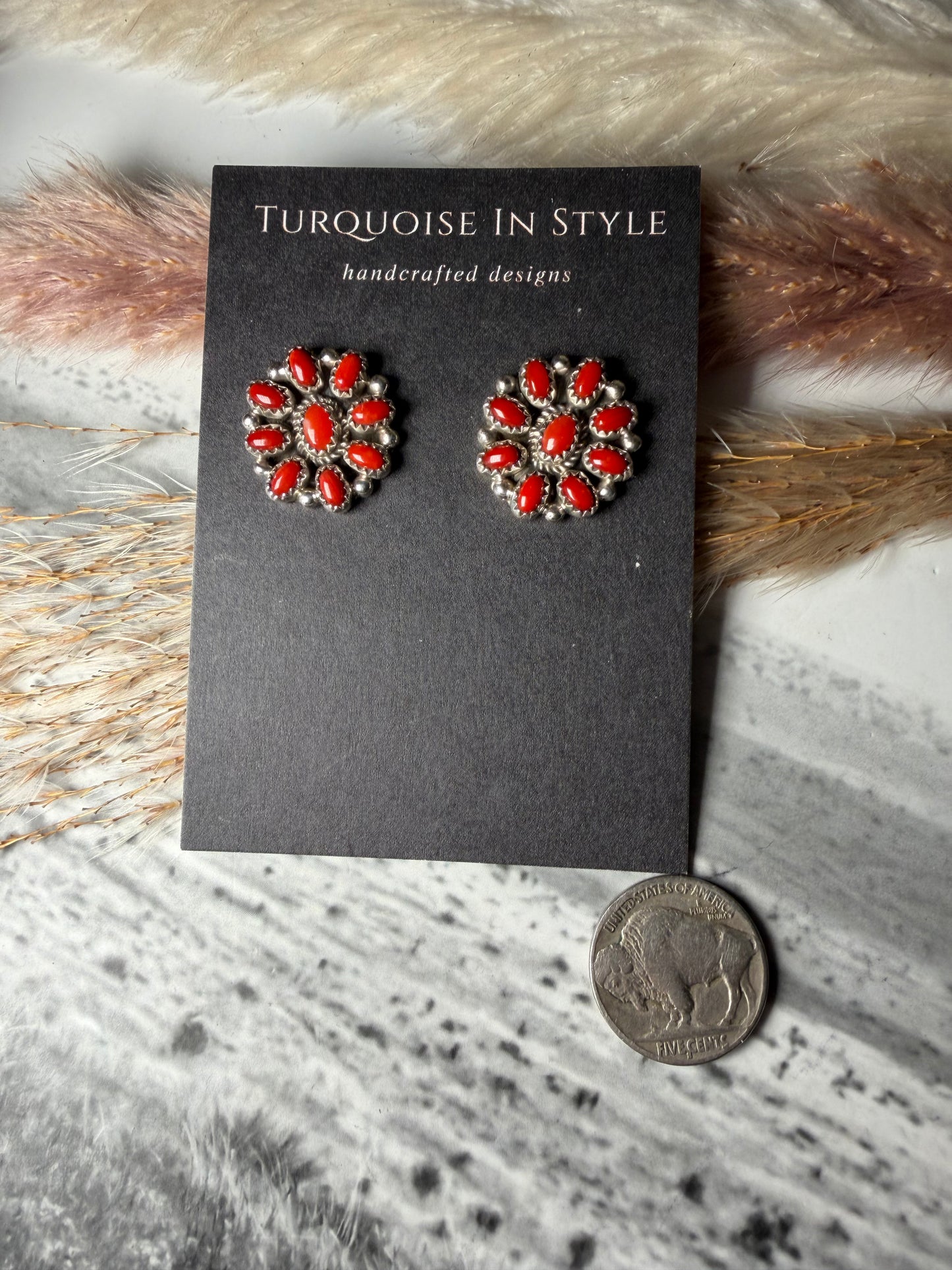Red Coral Cluster Studs