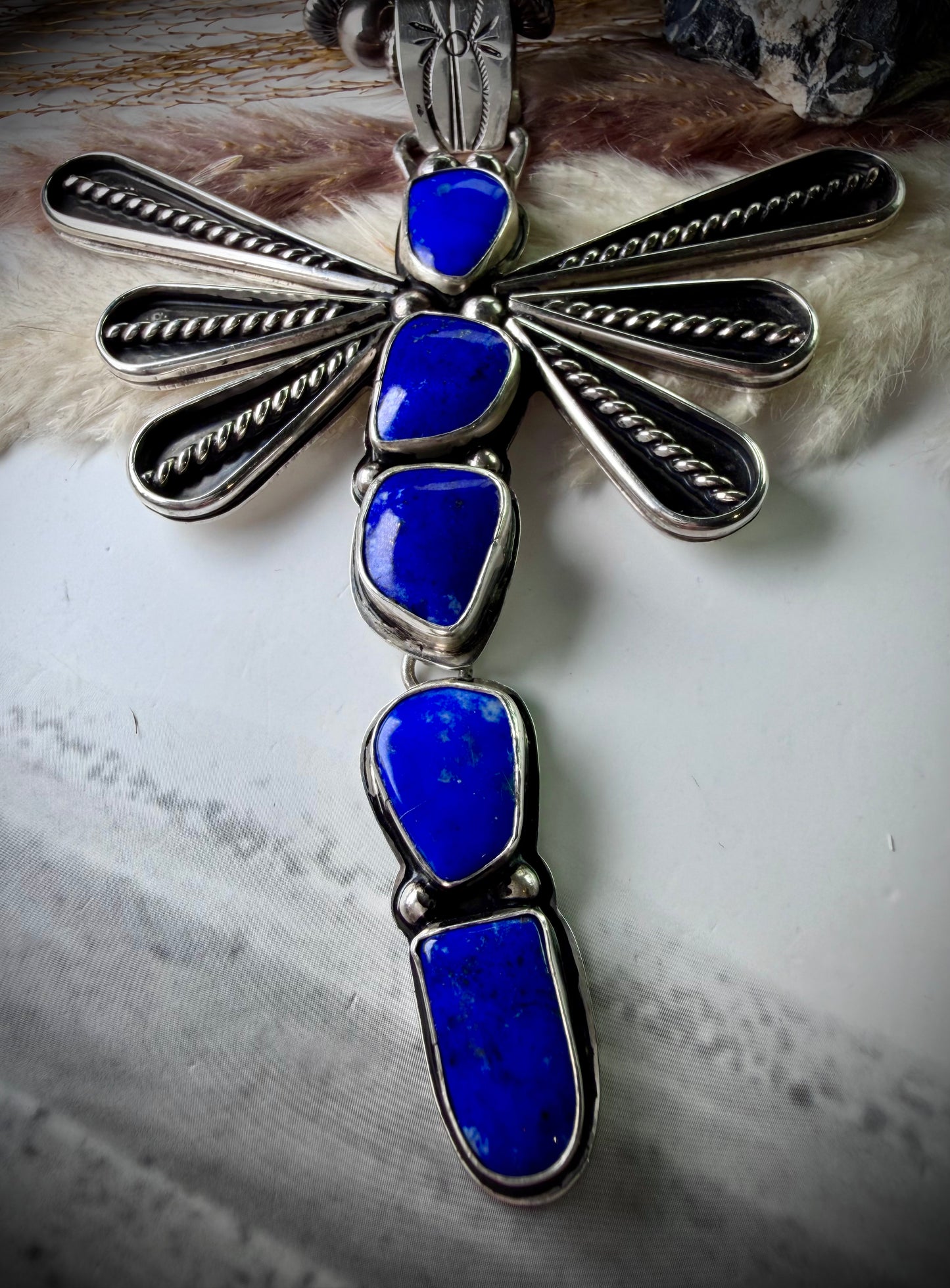 Megan Vaulted Lapis Dragonfly Pendant