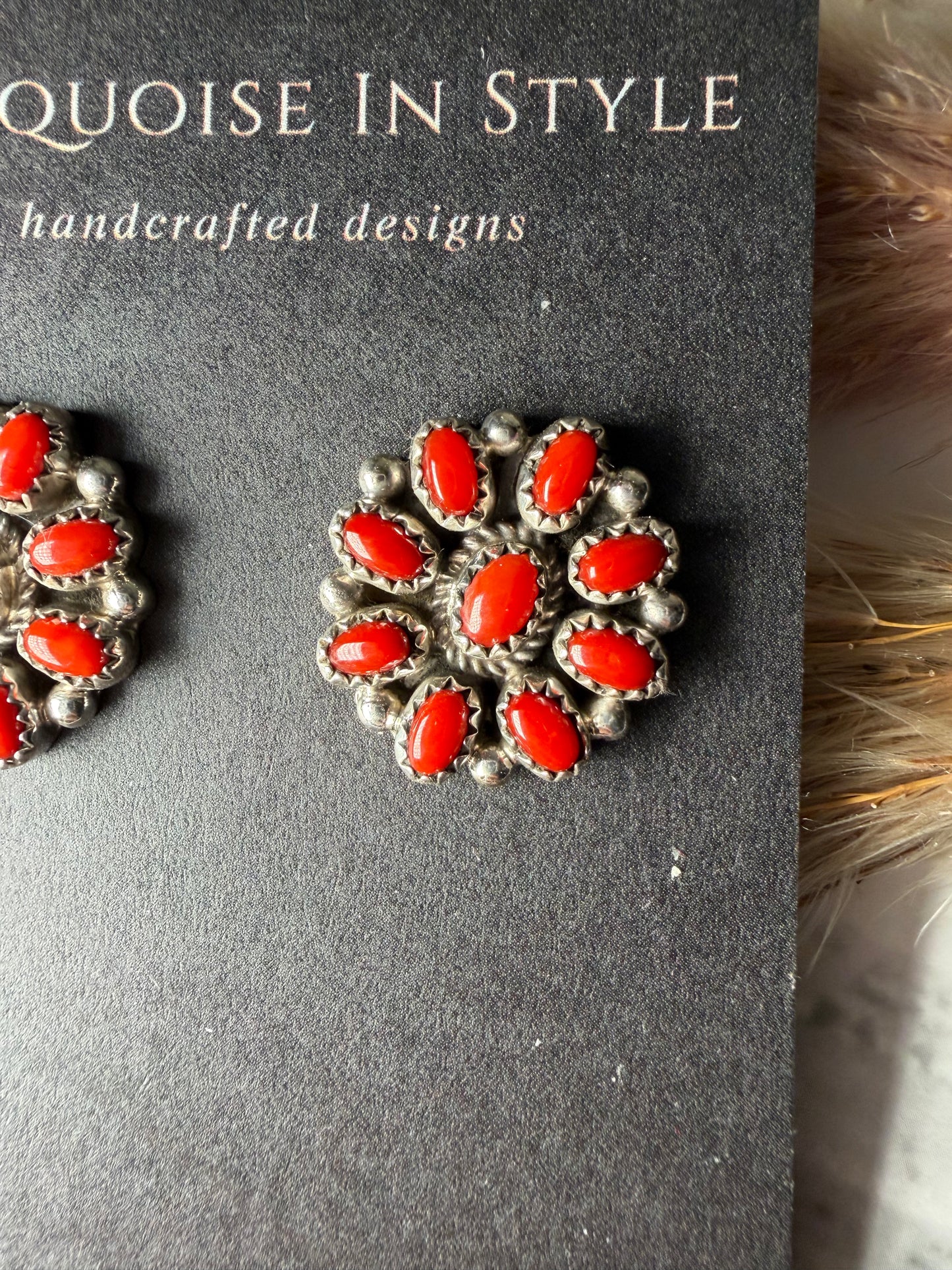 Red Coral Cluster Studs