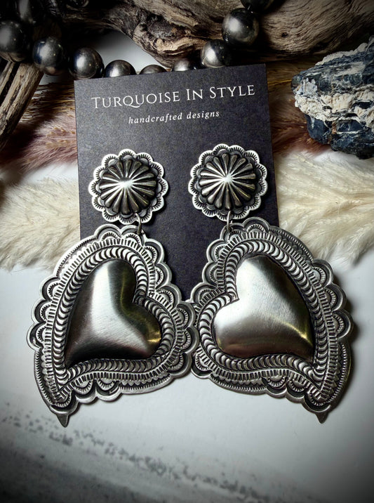 Large Heart Shaped Concho Earrings by Leander Tahe