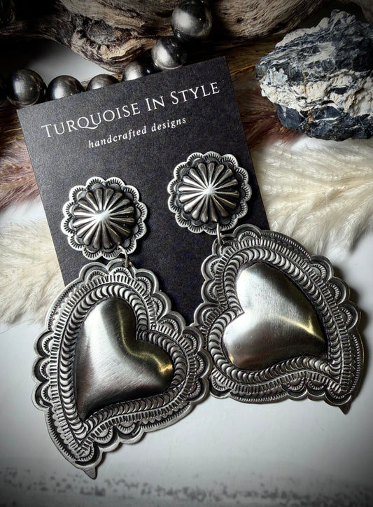 Large Heart Shaped Concho Earrings by Leander Tahe