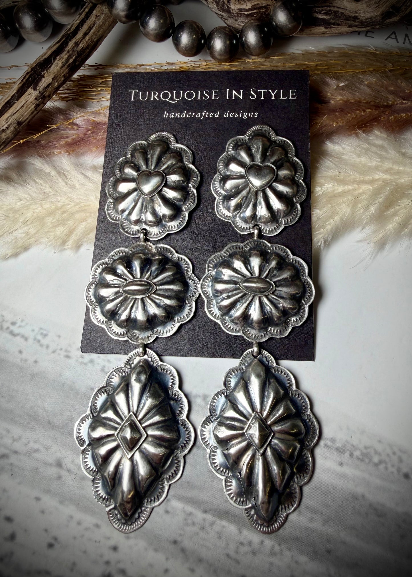 All Silver Rita Lee Triple Dangle- Heart