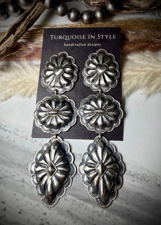 All Silver Rita Lee Triple Dangle- Heart