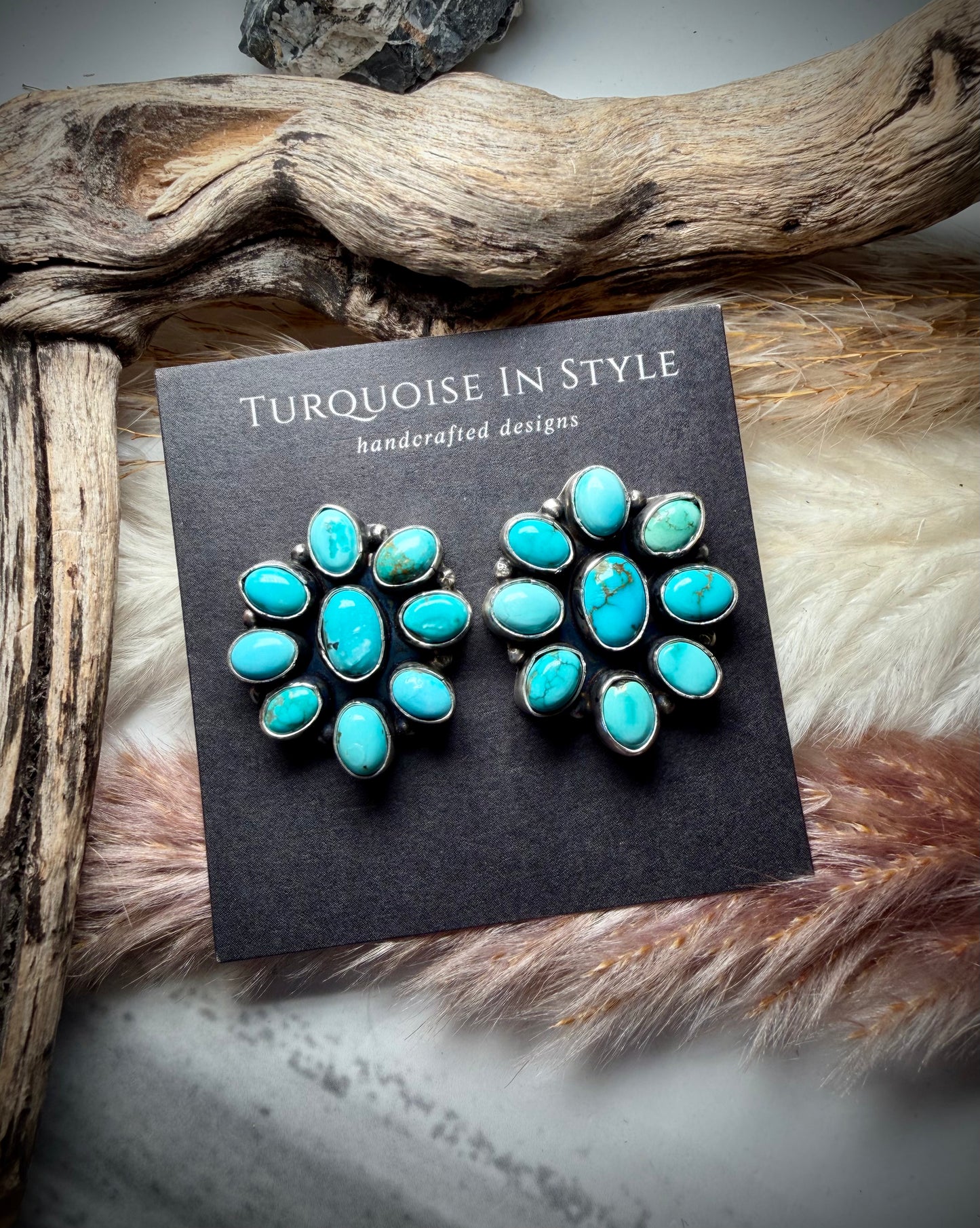 9 Stone Cluster Earrings by Rena Shelly