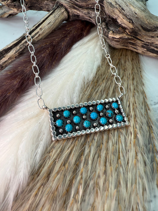 16" Classic Kenny Lonjose Turquoise Snake Eye Dot Bar Necklace